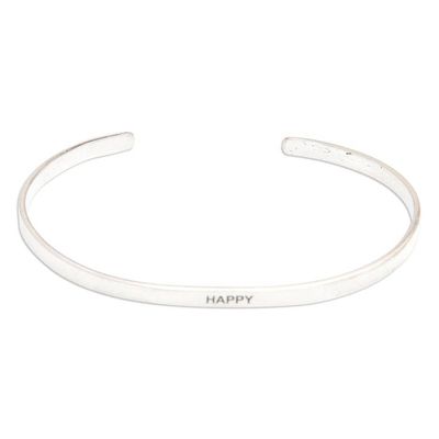 Primary image for Polished Minimalist Sterling Silver Happy Cuff Bracelet Your Happiness