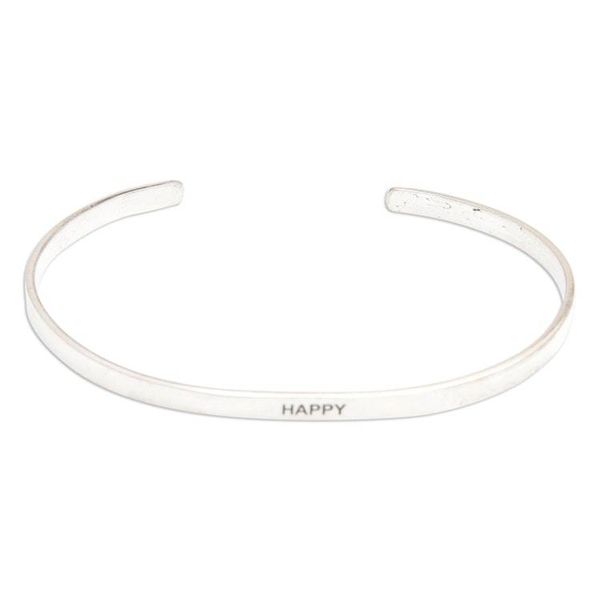 Alternate image for Polished Minimalist Sterling Silver Happy Cuff Bracelet Your Happiness