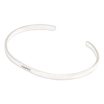 Alternate image for Polished Minimalist Sterling Silver Happy Cuff Bracelet Your Happiness