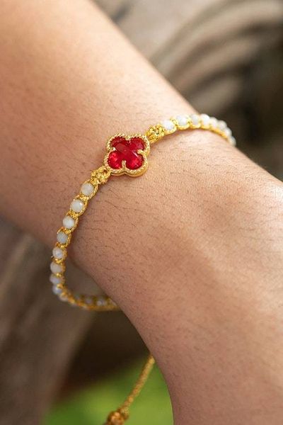 Alternate image for Floral 18k Gold-Accented Aquamarine Recycled Glass Bracelet Flower of Passion