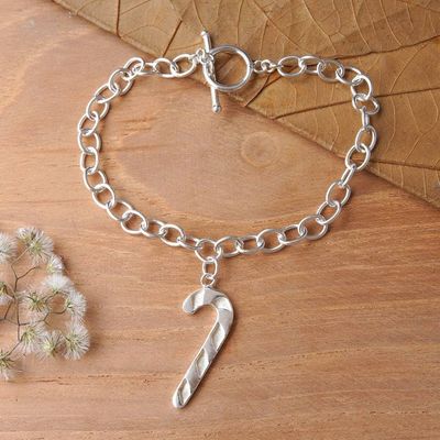 Primary image for Candy Cane-Themed Sterling Silver Charm Bracelet from Bali Eternal Candy