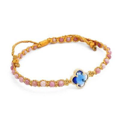 Alternate image for Rhodonite Beaded Bracelet with Blue Flower Pendant from Bali Flower of Compassion