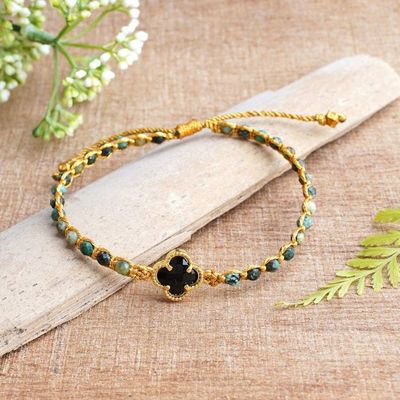 Primary image for Reconstituted Turquoise Bracelet with Black Flower Pendant Flower of Arcadia