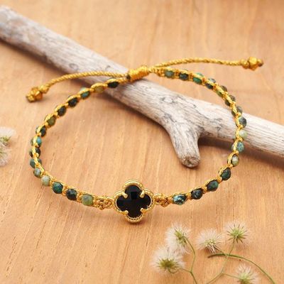 Alternate image for Reconstituted Turquoise Bracelet with Black Flower Pendant Flower of Arcadia
