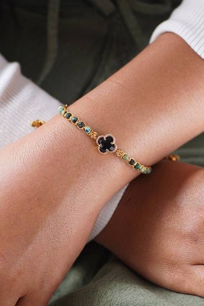 Alternate image for Reconstituted Turquoise Bracelet with Black Flower Pendant Flower of Arcadia