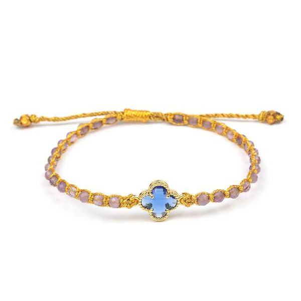 Alternate image for 18k Gold-Accented Amethyst Recycled Glass Macrame Bracelet Flower of Poise