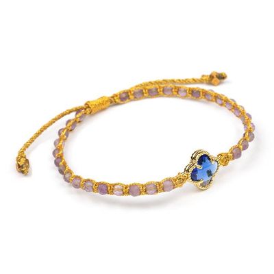 Alternate image for 18k Gold-Accented Amethyst Recycled Glass Macrame Bracelet Flower of Poise