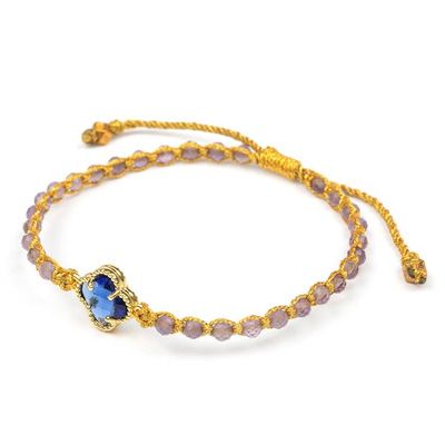 Alternate image for 18k Gold-Accented Amethyst Recycled Glass Macrame Bracelet Flower of Poise