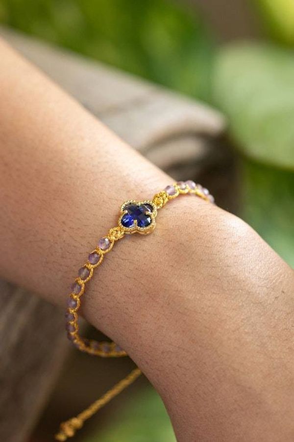 Alternate image for 18k Gold-Accented Amethyst Recycled Glass Macrame Bracelet Flower of Poise