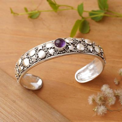 Primary image for Balinese-Made Star and Moon-Themed Amethyst Cuff Bracelet Wise Night