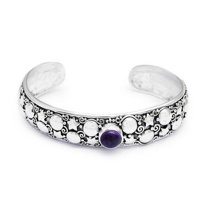 Alternate image for Balinese-Made Star and Moon-Themed Amethyst Cuff Bracelet Wise Night