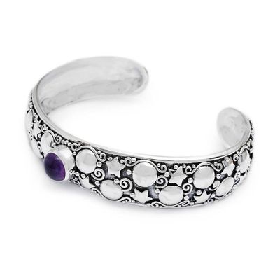 Alternate image for Balinese-Made Star and Moon-Themed Amethyst Cuff Bracelet Wise Night