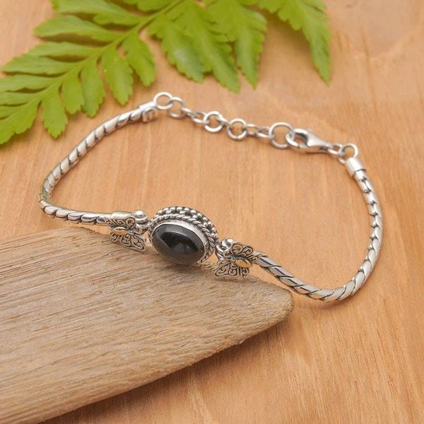 Alternate image for Butterfly Onyx Silver Pendant Bracelet with Golden Details Garden at Night