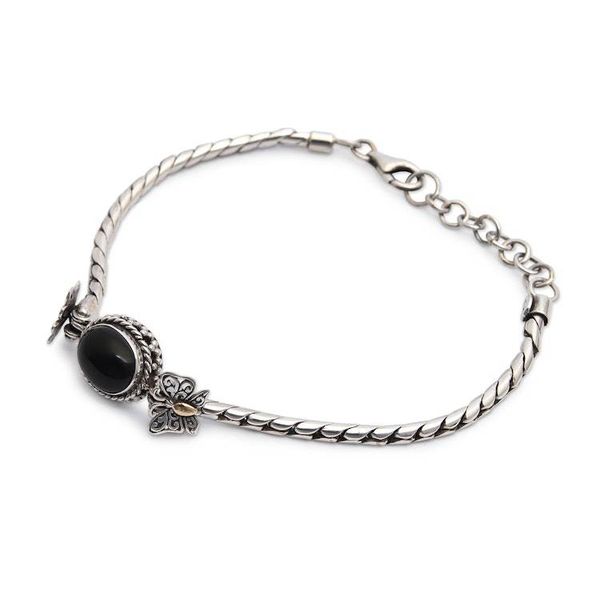 Alternate image for Butterfly Onyx Silver Pendant Bracelet with Golden Details Garden at Night