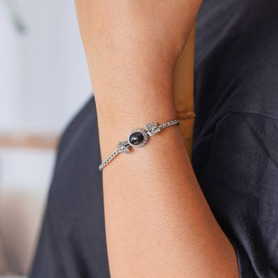 Alternate image for Butterfly Onyx Silver Pendant Bracelet with Golden Details Garden at Night