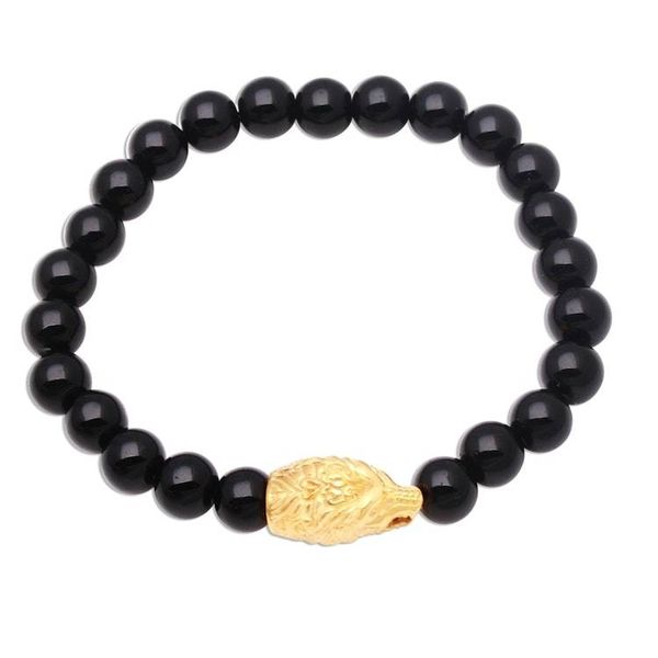 Alternate image for Gold Accented Bear-Themed Onyx Beaded Stretch Bracelet Bears Strength