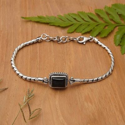 Primary image for Black Onyx Cabochon and Sterling Silver Pendant Necklace Lady of Enigma