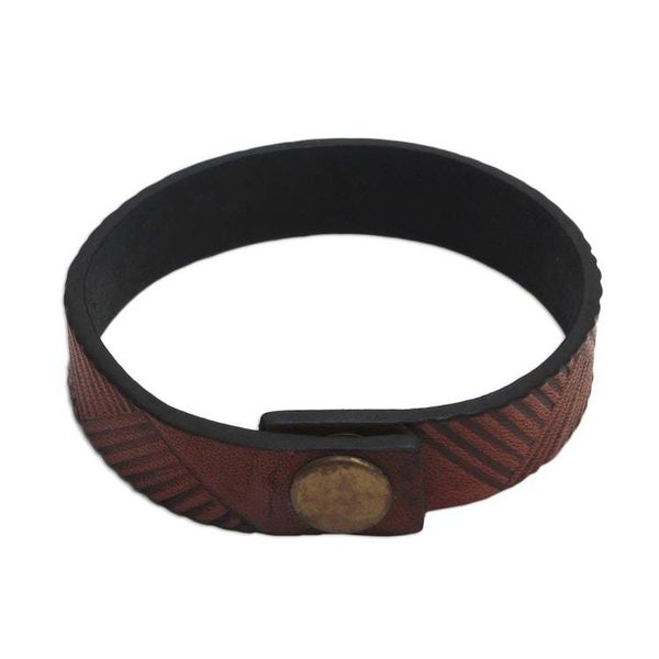 Alternate image for Handmade Leather Wristband Bracelet from Bali Brown Bedeg