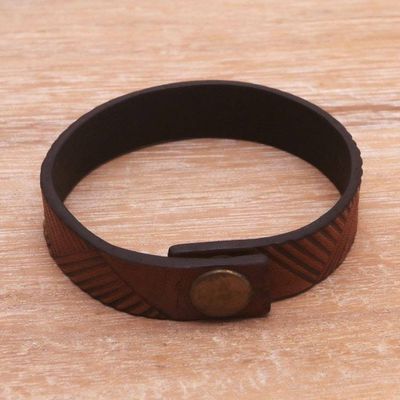 Alternate image for Handmade Leather Wristband Bracelet from Bali Brown Bedeg