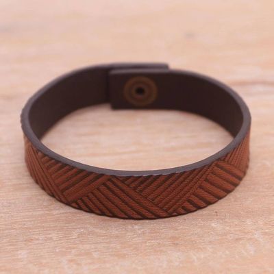 Alternate image for Handmade Leather Wristband Bracelet from Bali Brown Bedeg