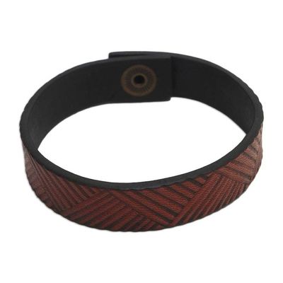 Alternate image for Handmade Leather Wristband Bracelet from Bali Brown Bedeg