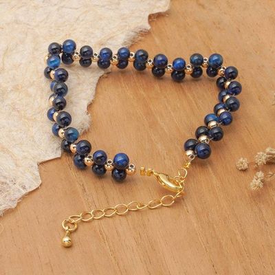 Alternate image for Polished 18k Gold-Accented Blue Tigers Eye Beaded Bracelet Night Splendor