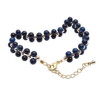 Alternate image for Polished 18k Gold-Accented Blue Tigers Eye Beaded Bracelet Night Splendor