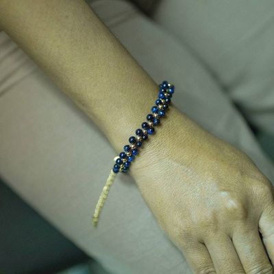 Alternate image for Polished 18k Gold-Accented Blue Tigers Eye Beaded Bracelet Night Splendor