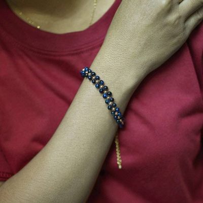 Alternate image for Polished 18k Gold-Accented Blue Tigers Eye Beaded Bracelet Night Splendor