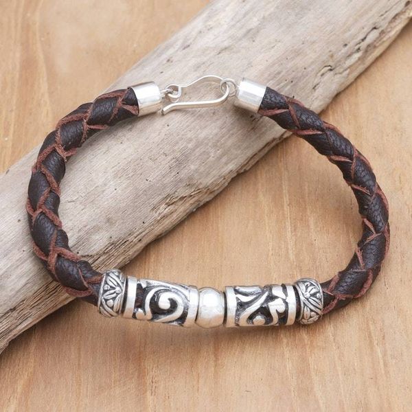 Alternate image for Artisan Crafted Leather and Sterling Silver Bracelet Uluwatu Ocean