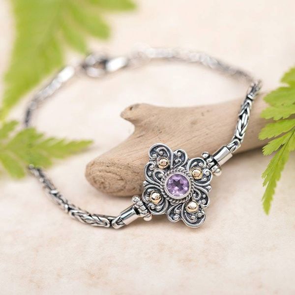 Alternate image for Floral Silver Amethyst Pendant Bracelet with Golden Accents Flowering Splendor