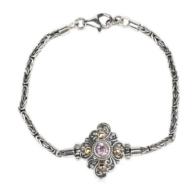 Alternate image for Floral Silver Amethyst Pendant Bracelet with Golden Accents Flowering Splendor