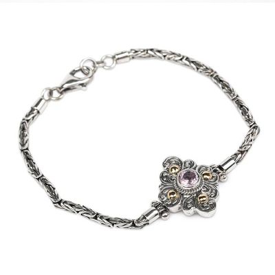 Alternate image for Floral Silver Amethyst Pendant Bracelet with Golden Accents Flowering Splendor