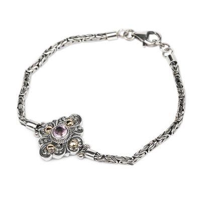 Alternate image for Floral Silver Amethyst Pendant Bracelet with Golden Accents Flowering Splendor
