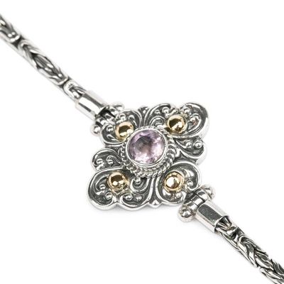 Alternate image for Floral Silver Amethyst Pendant Bracelet with Golden Accents Flowering Splendor