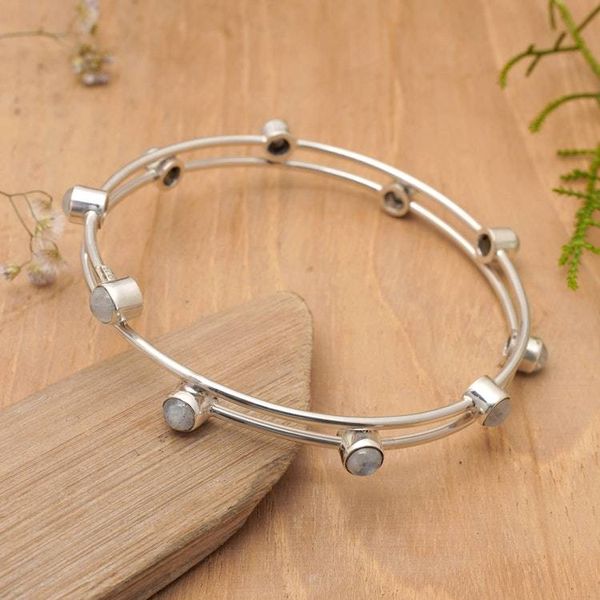 Alternate image for Sterling Silver Rainbow Moonstone Bracelet Indonesia Orchid Twist in White