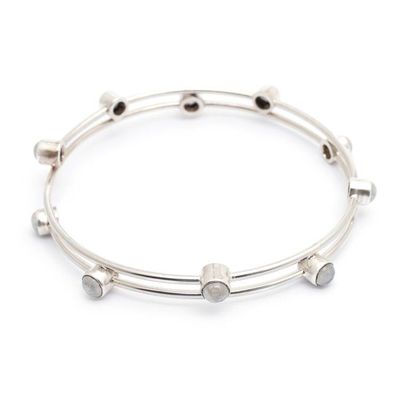 Alternate image for Sterling Silver Rainbow Moonstone Bracelet Indonesia Orchid Twist in White