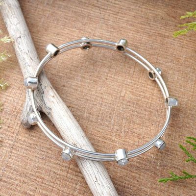 Alternate image for Sterling Silver Rainbow Moonstone Bracelet Indonesia Orchid Twist in White
