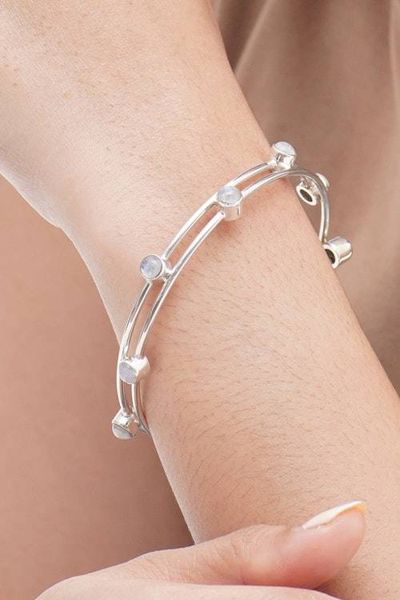 Alternate image for Sterling Silver Rainbow Moonstone Bracelet Indonesia Orchid Twist in White