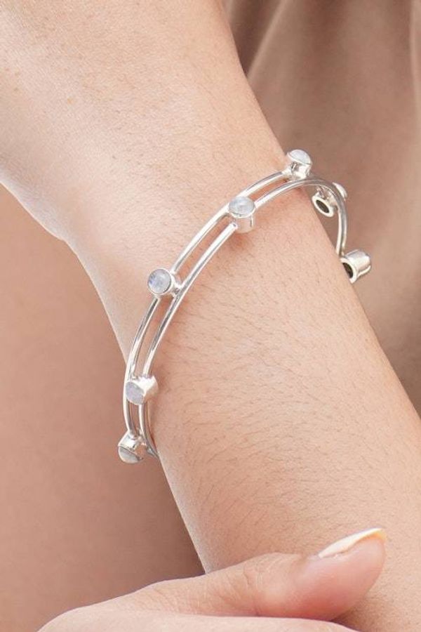 Alternate image for Sterling Silver Rainbow Moonstone Bracelet Indonesia Orchid Twist in White