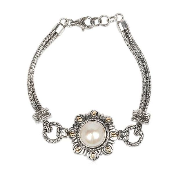 Alternate image for 18k Gold-Accented White Cultured Mabe Pearl Pendant Bracelet White Sunflower