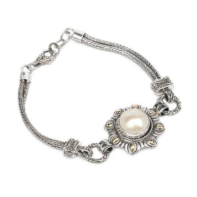 Alternate image for 18k Gold-Accented White Cultured Mabe Pearl Pendant Bracelet White Sunflower