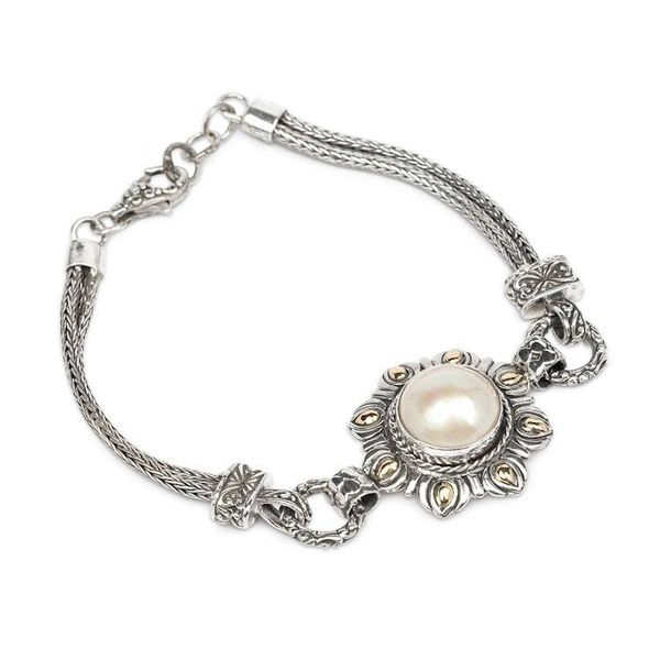 Alternate image for 18k Gold-Accented White Cultured Mabe Pearl Pendant Bracelet White Sunflower