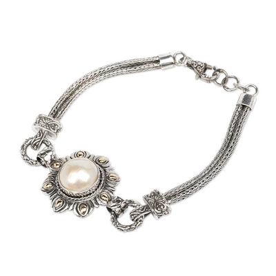 Alternate image for 18k Gold-Accented White Cultured Mabe Pearl Pendant Bracelet White Sunflower