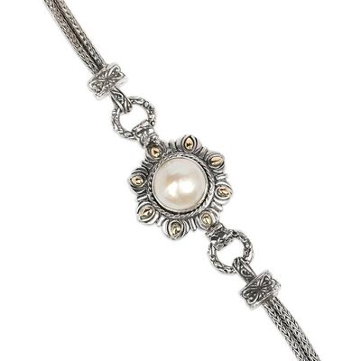 Alternate image for 18k Gold-Accented White Cultured Mabe Pearl Pendant Bracelet White Sunflower