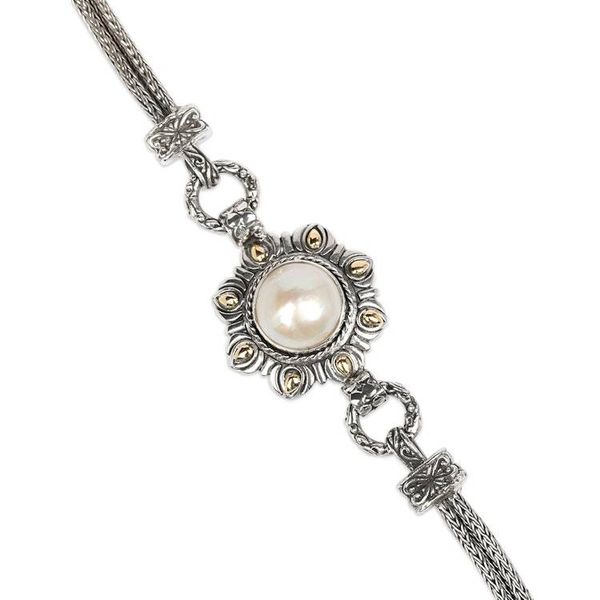 Alternate image for 18k Gold-Accented White Cultured Mabe Pearl Pendant Bracelet White Sunflower