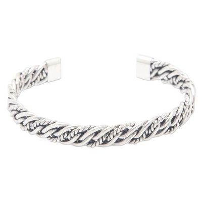Alternate image for Polished Sterling Silver Cuff Bracelet with Rope Details Classic Encounters