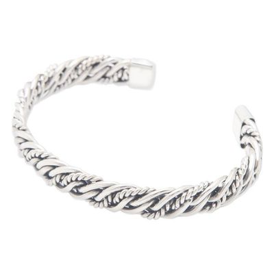 Alternate image for Polished Sterling Silver Cuff Bracelet with Rope Details Classic Encounters