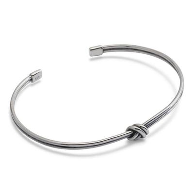 Alternate image for Balinese Polished and Oxidized Sterling Silver Cuff Bracelet Personal Knot