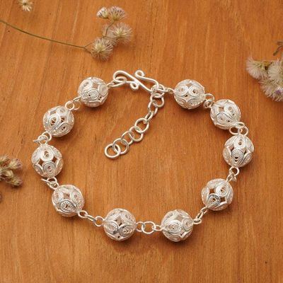 Alternate image for Ball-Themed Filigree Openwork Sterling Silver Link Bracelet Ornate Balls